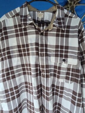 Filson Brown and White Plaid Long-Sleeve Button-Down Shirt